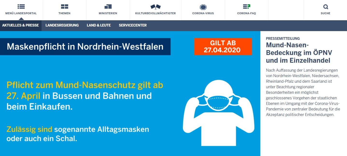 Maskenpflicht in NRW ab 27. April