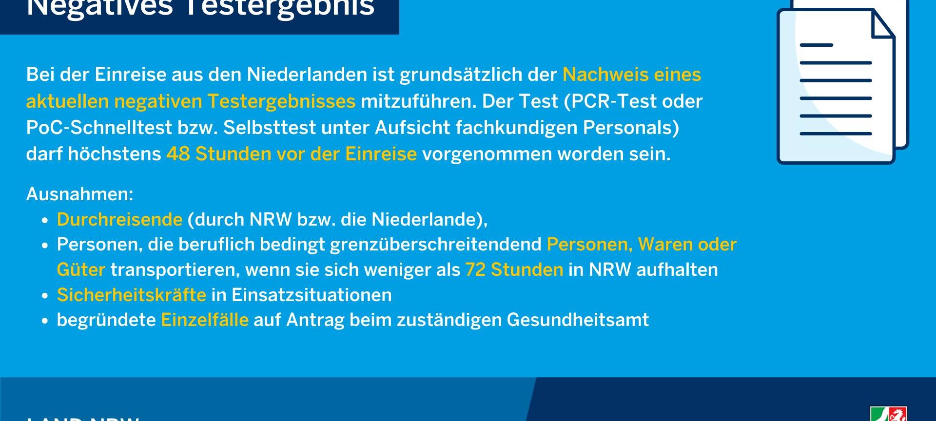 Testpflicht für Einreisende aus den Niederlanden