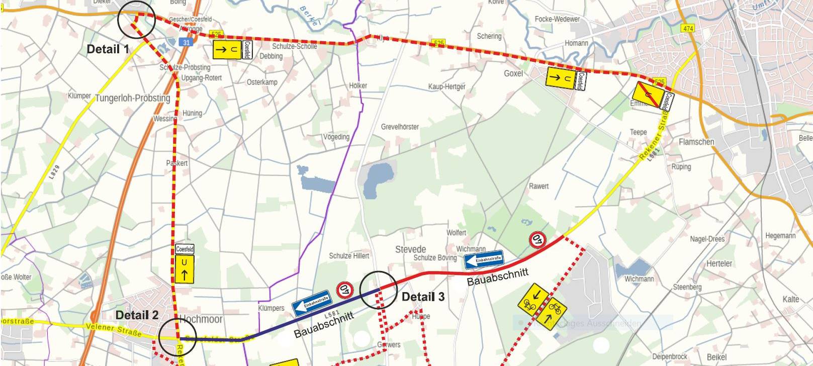 Bauarbeiten zwischen Hochmoor und Coesfeld