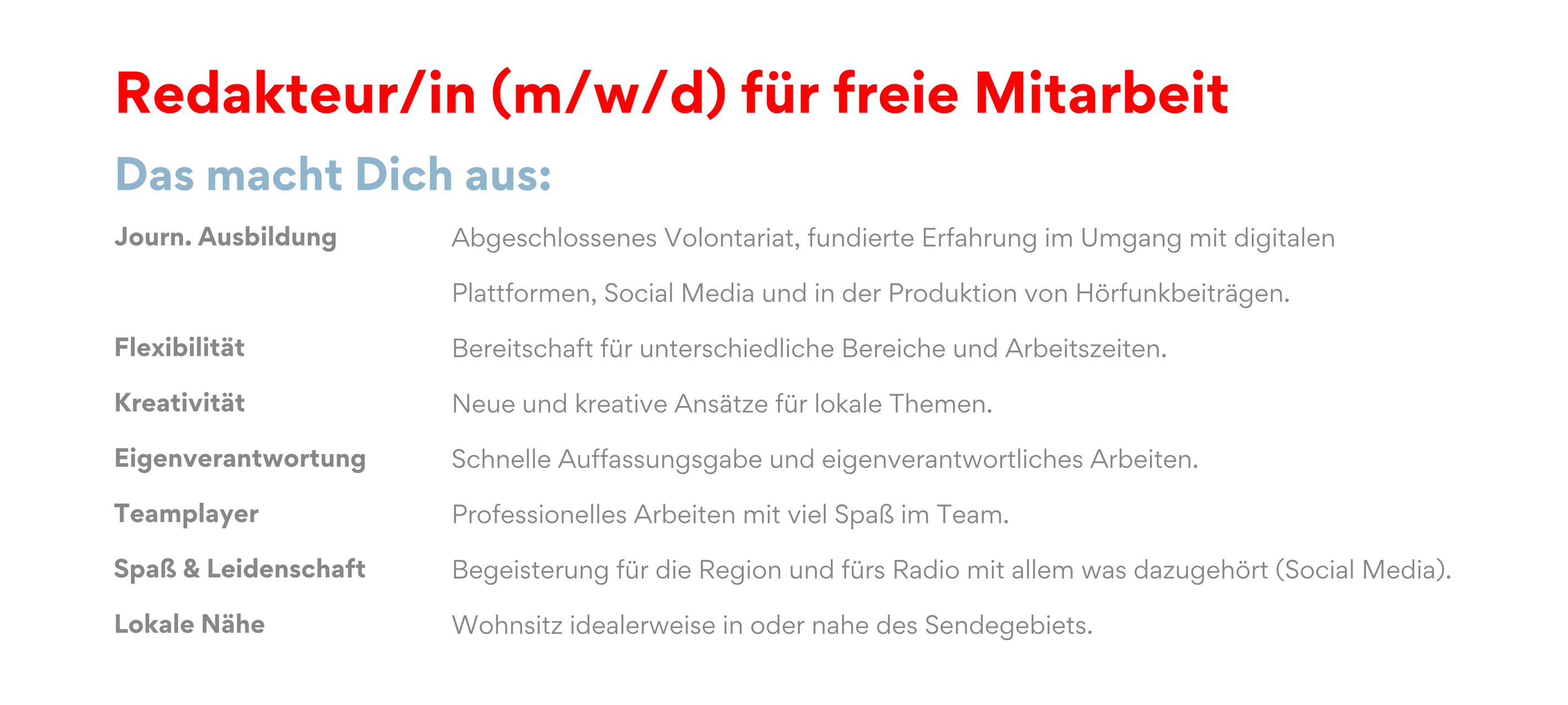 RADIO WMW sucht freie/n Redakteur/in